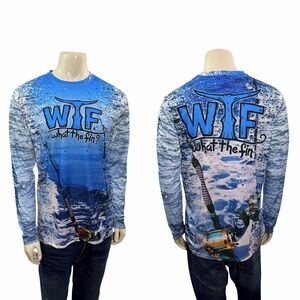 What The Fin Men’s Size M Long Sleeve Performance Fabric Fishing Outdoor Shirt